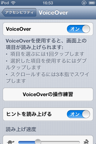 画面「VoiceOverを有効にする」